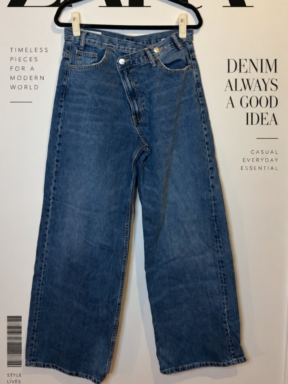 ZARA Women’s Crossover Waist Wide Leg Jeans Blue Size US 8 / EUR 40